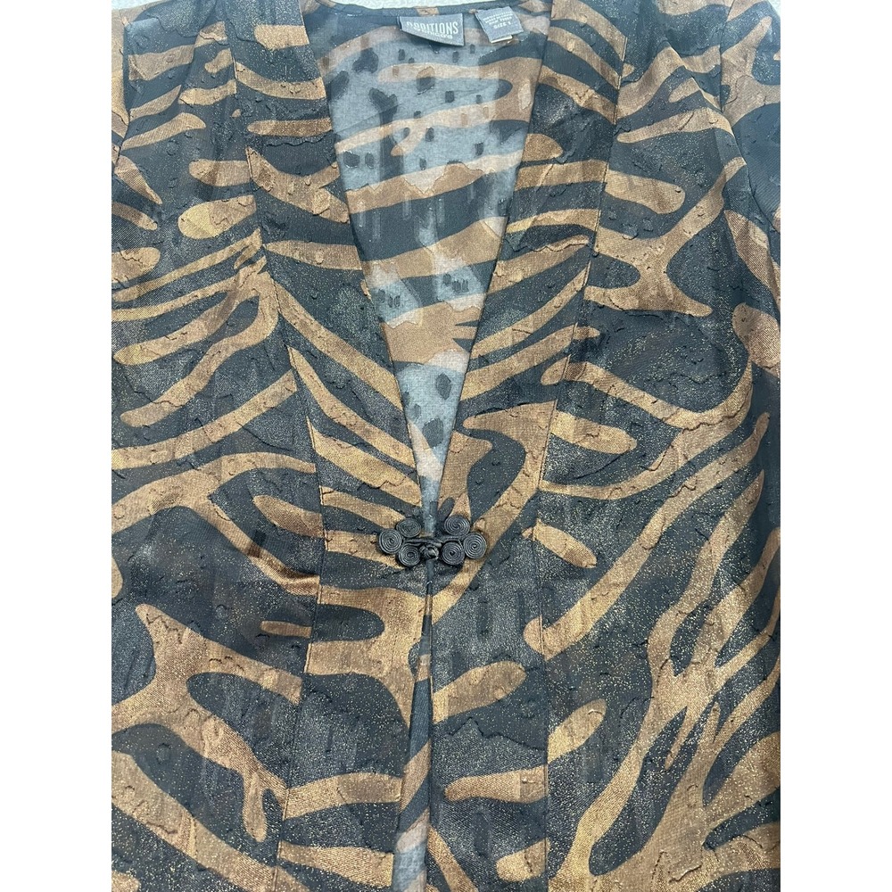 Additions by Chicos Womens Size 1 Gold‎ Metallic Zebra Print Sheer Topper Jacket - Picture 8 of 9